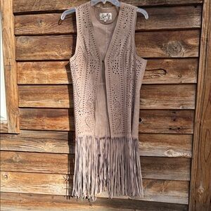 Vintage skully perforated leather vest with fringe